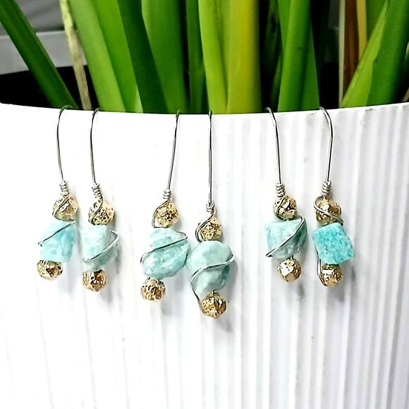 Raw Amazonite Gemstone Dangle Drop, Boho Bohemian Artisan Statement - Picture 3 of 5
